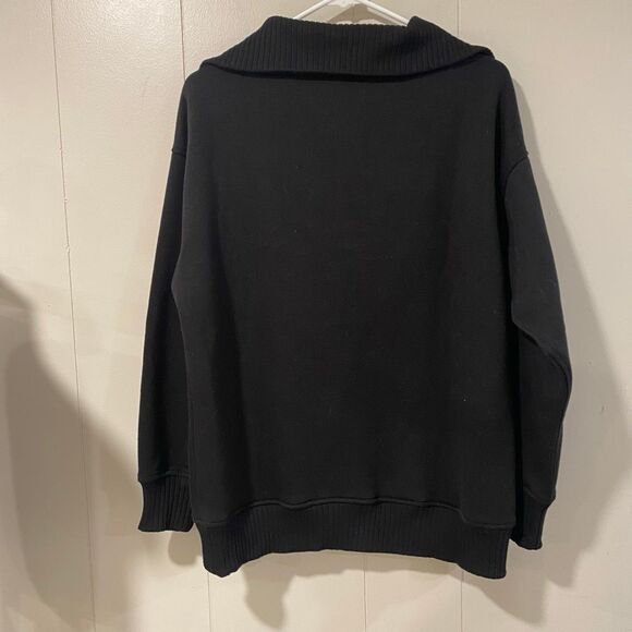 Rae Mode Black Half Zip Ribbed Pullover Sweatshirt Women’s Size Small Oversized - Picture 4 of 6